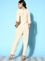 Off-white Crepe Printed Jumpsuit-AHJSCRPG-951-FF