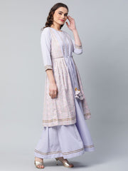 Lavender Crepe Floral Printed Dress-AHDRCRKPGP-902