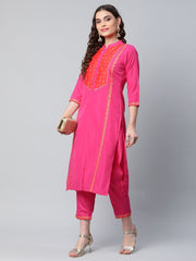 Pink Crepe Printed Kurta Pant Set-AHKUPN-COMBO-401