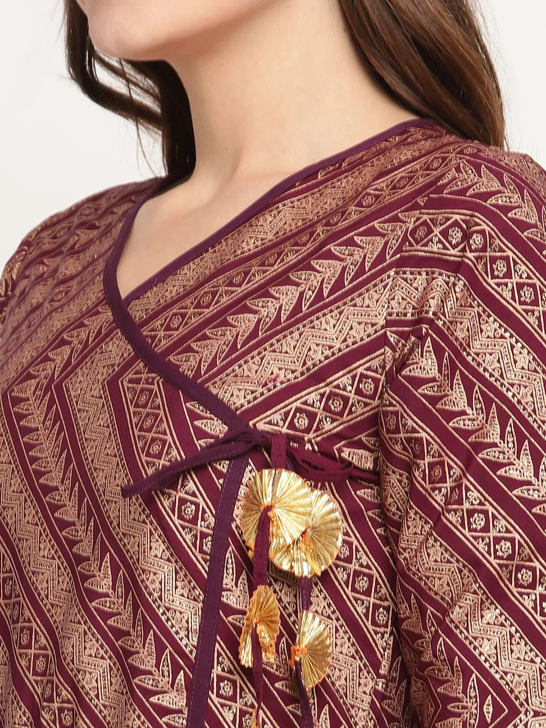 Wine Glitter Print Indian Kurta: Festive Kurtis for Ladies