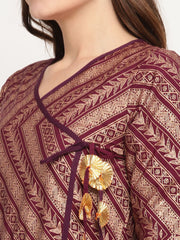 Wine Colour Glitter Print Kurta-AHKUCRGLGP-885
