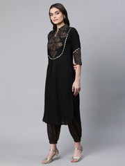 Black Pure Cotton Printed Kurta & Pant Set-AHKUPN-COMBO-511