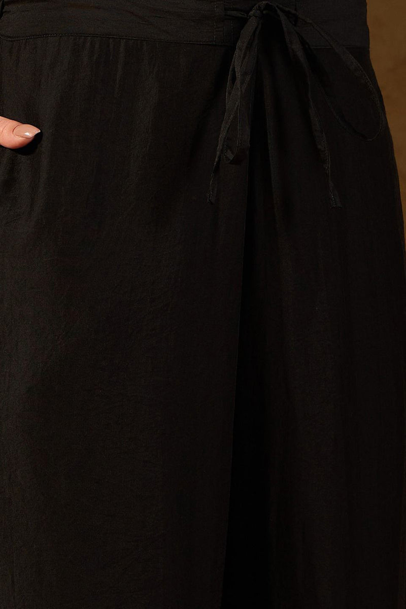 Black Silk Blend Embroidered Straight Kurta Palazzo With Dupatta HOPKS