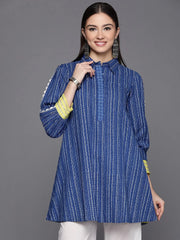 Blue Pure Cotton Printed Tunic-AHTUCOKH-8084