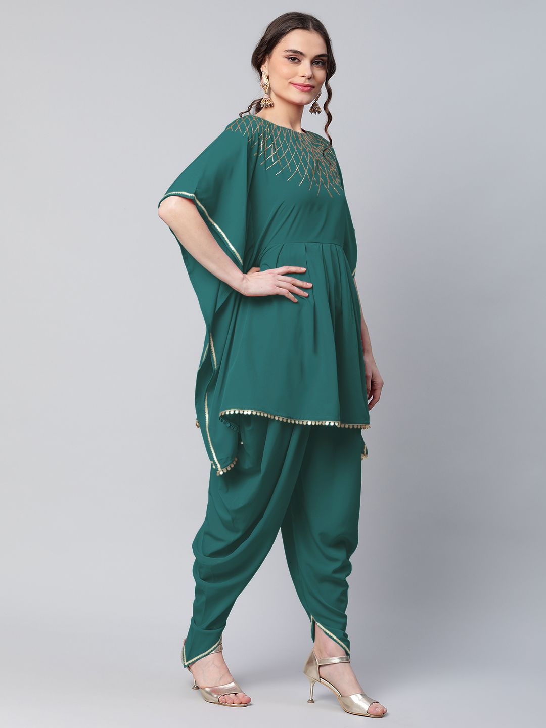 Dark Green Glitter Dhoti Kurta Set | Women's Dhoti Pants Outfit