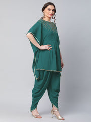 Dark Green Glitter Printed Kurta with Dhoti Pants-AHKUDH-COMBO-466