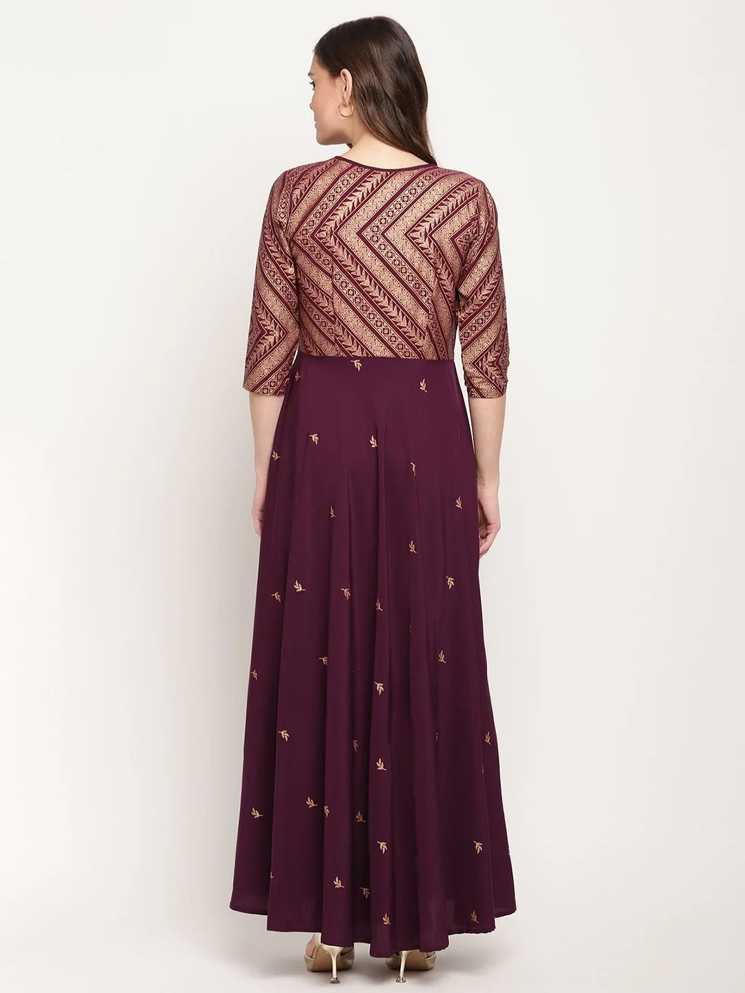 Wine Glitter Print Indian Kurta: Festive Kurtis for Ladies