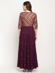 Wine Colour Glitter Print Kurta-AHKUCRGLGP-885