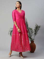 Pink Crepe Printed Maxi Dress-AHDRCHKP-953