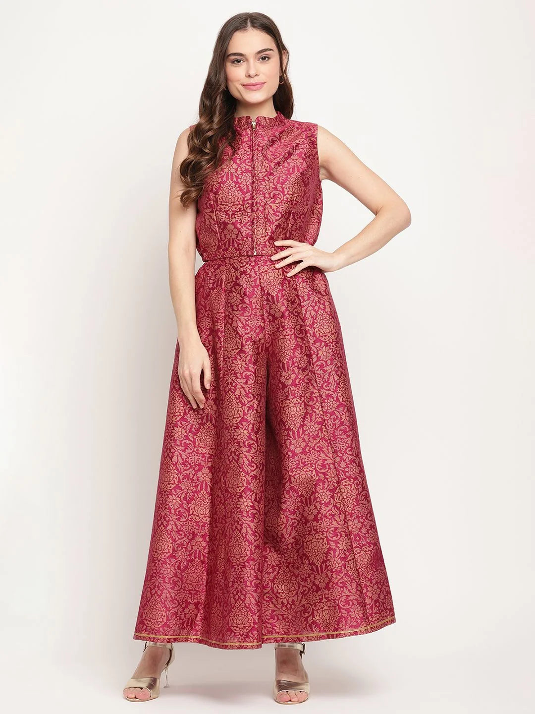 Burgundy Floral Top & Palazzo Set | Stylish Co Ord Sets Women