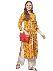 Mustard Yellow Crepe Digital Printed Kurta-AHKUCRDP-737