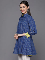 Blue Pure Cotton Printed Tunic-AHTUCOKH-8084