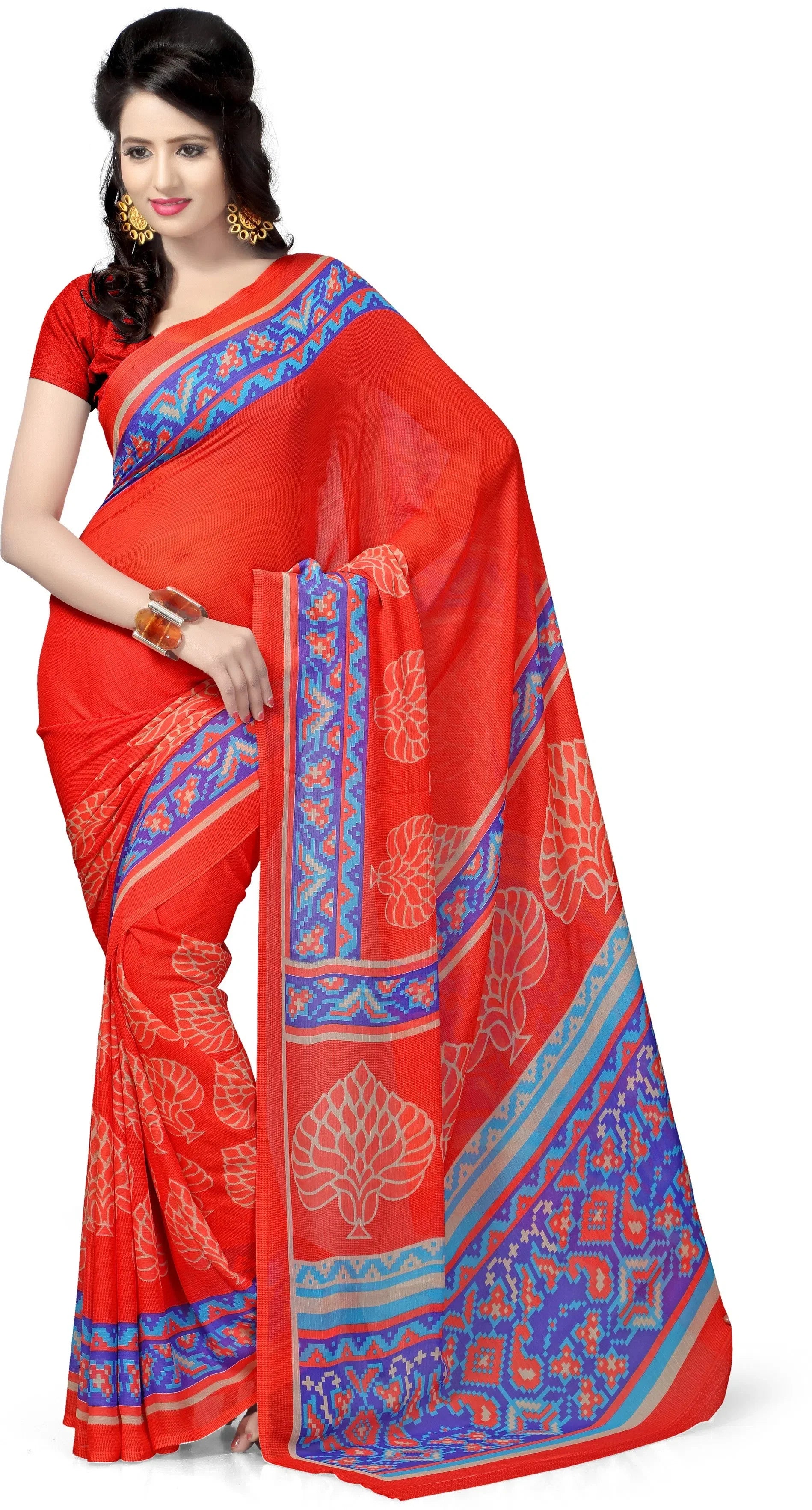 Orange Printed Georgette Saree | Indian Sarees