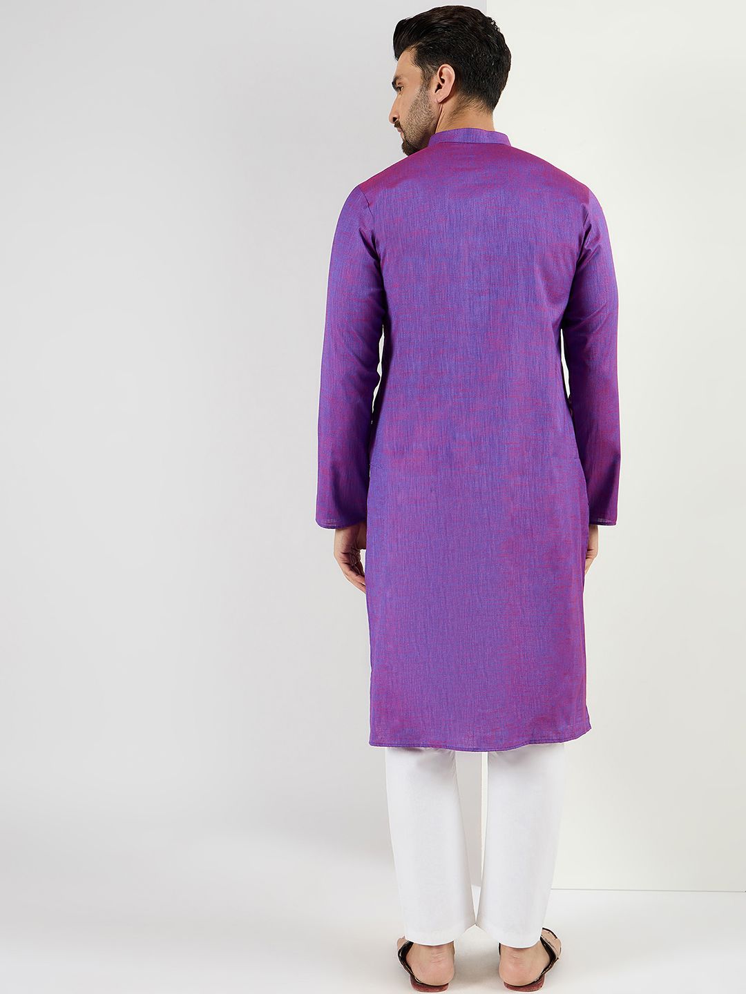Ethnic Bay Men Purple Cotton Solid Woven Design Straight Kurta With Pant Set-MKSET1099