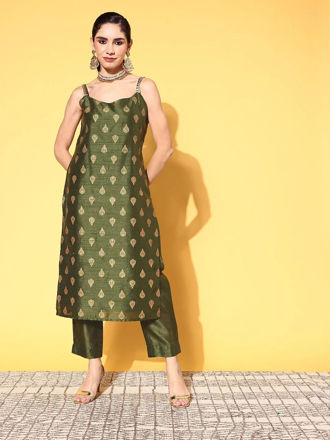 Olive Green Printed Women's Kurta Set | Indian Kurta Sets