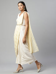 Off White Georgette Saree Dress With Printed Pallu-AHDRCRGRFP-954