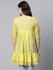 Yellow Cotton Printed Tunic-AHTUCORG-8066