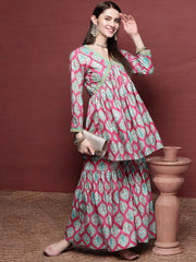 Pink Gotta Patti Velvet Kurta with Palazzos-AHKUPZ-COMBO-602