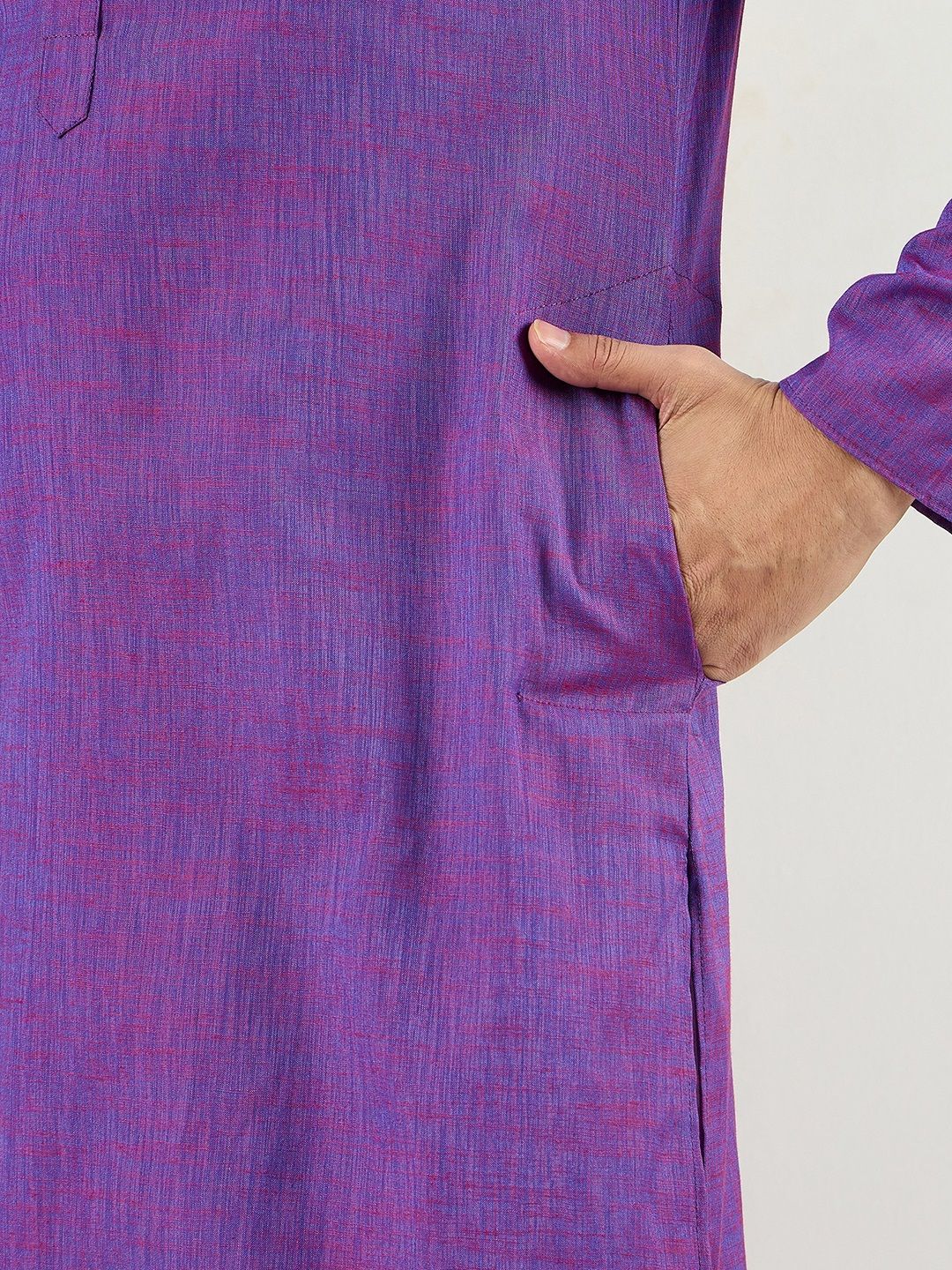 Ethnic Bay Men Purple Cotton Solid Woven Design Straight Kurta With Pant Set-MKSET1099