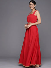 Women's Solid Flared Maxi Skirt-AHSKCR-15034