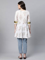 Off White Pure Cotton Floral Printed Tunic-AHTUCOPG-8064
