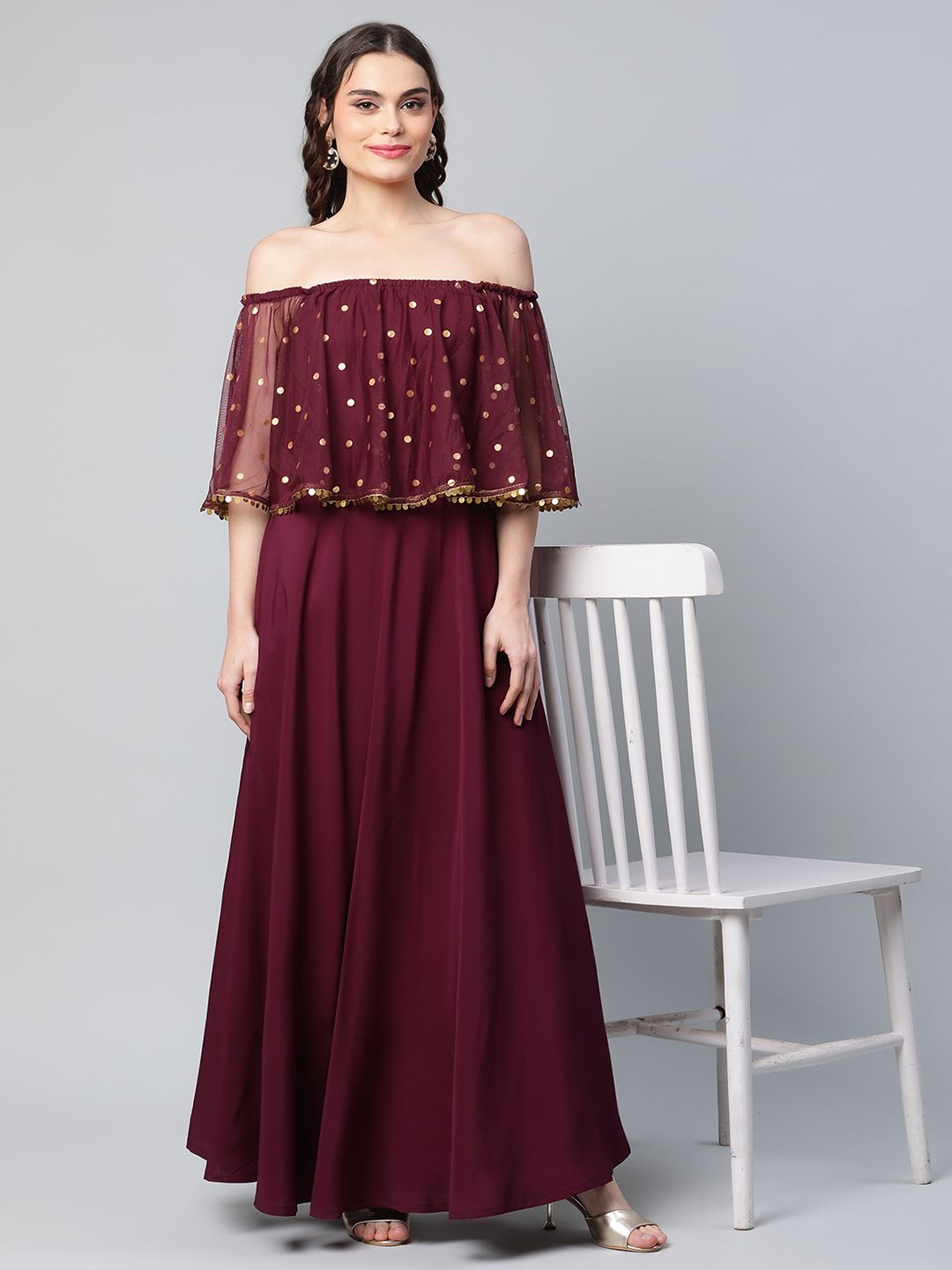Burgundy & Gold Printed Dress - Women's Western Wear Outfits