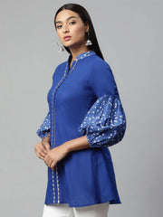 Blue Pure Cotton Printed Tunic-AHTUCOKHGL-8076