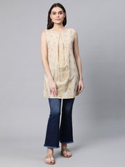 Beige Pure Cotton Floral Printed Tunic-AHKUCOPGGL-8067