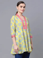 Lemon Yellow Digital Printed Pure Cotton Blend Tunic-AHTUMGDP-8058