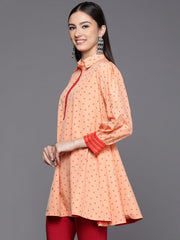 Peach Crepe Printed Tunic-AHTUCRPG-8081