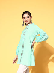 Mint Green Pure Cotton Silver Print Tunic-AHTUCOPG-8073-FF