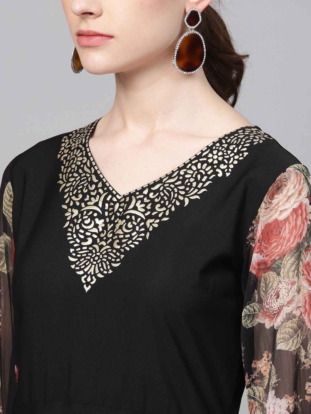 Black Printed Crepe Dress - Stylish Women's Western Wear