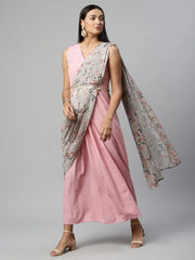 Baby Pink Georgette Saree Dress With Printed Pallu-AHDRCRGRDP-956