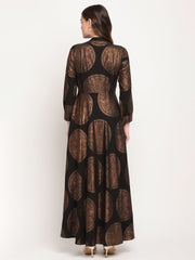 Women Black Crepe Copper Foil Print Dress-AHDRCRFP-900