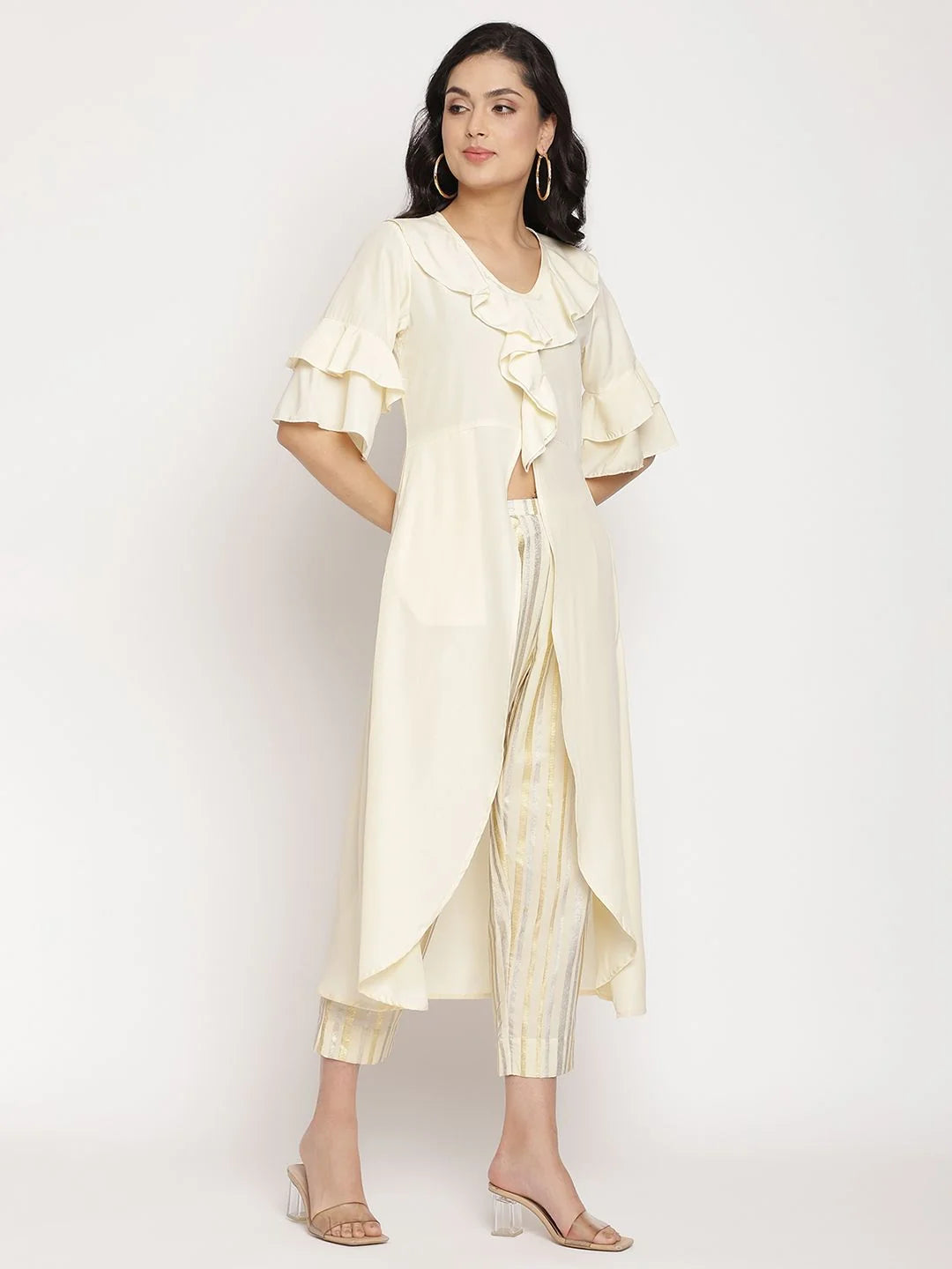 Off White Layered Kurta with Trousers | Women's Kurta Sets
