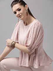 Pink Rayon Gold Foil Print Tunic-AHTURYFP-8042