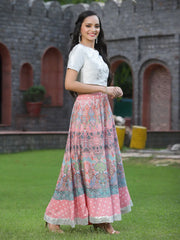 Women's Pink Poly Muslin Embroidered Flared Lehenga Choli