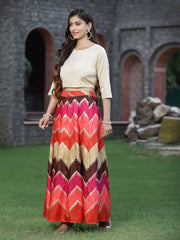 Women`s Coral Silk Crepe Printed Flared Lehenga Choli Sets