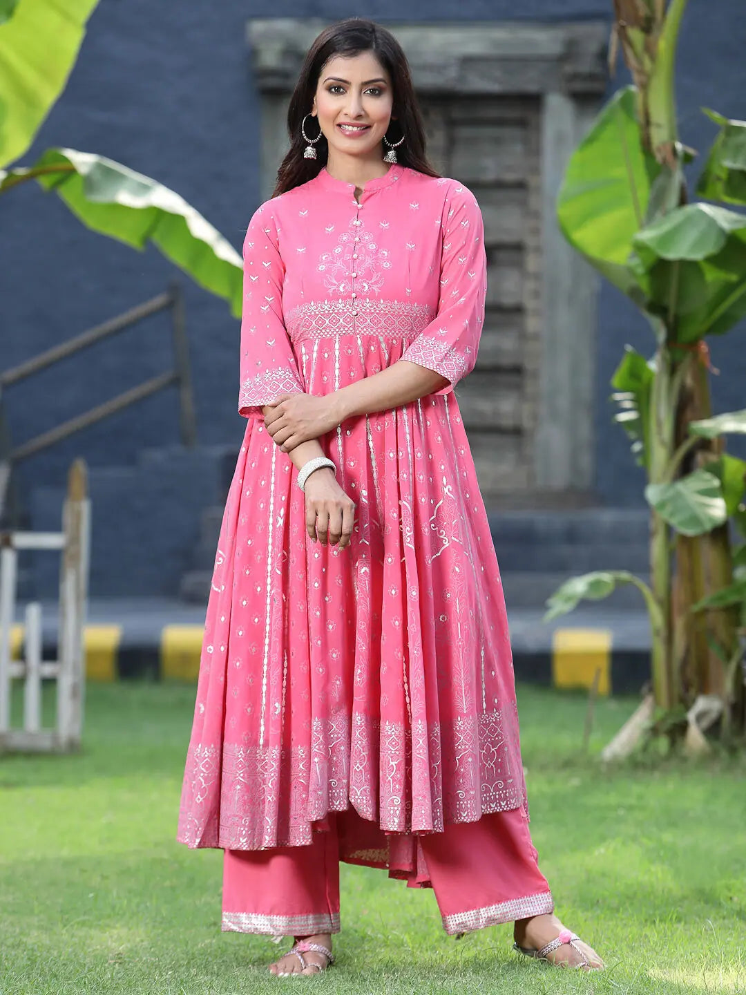 Coral Georgette Printed Anarkali Kurta Sets - Anarkali Suits