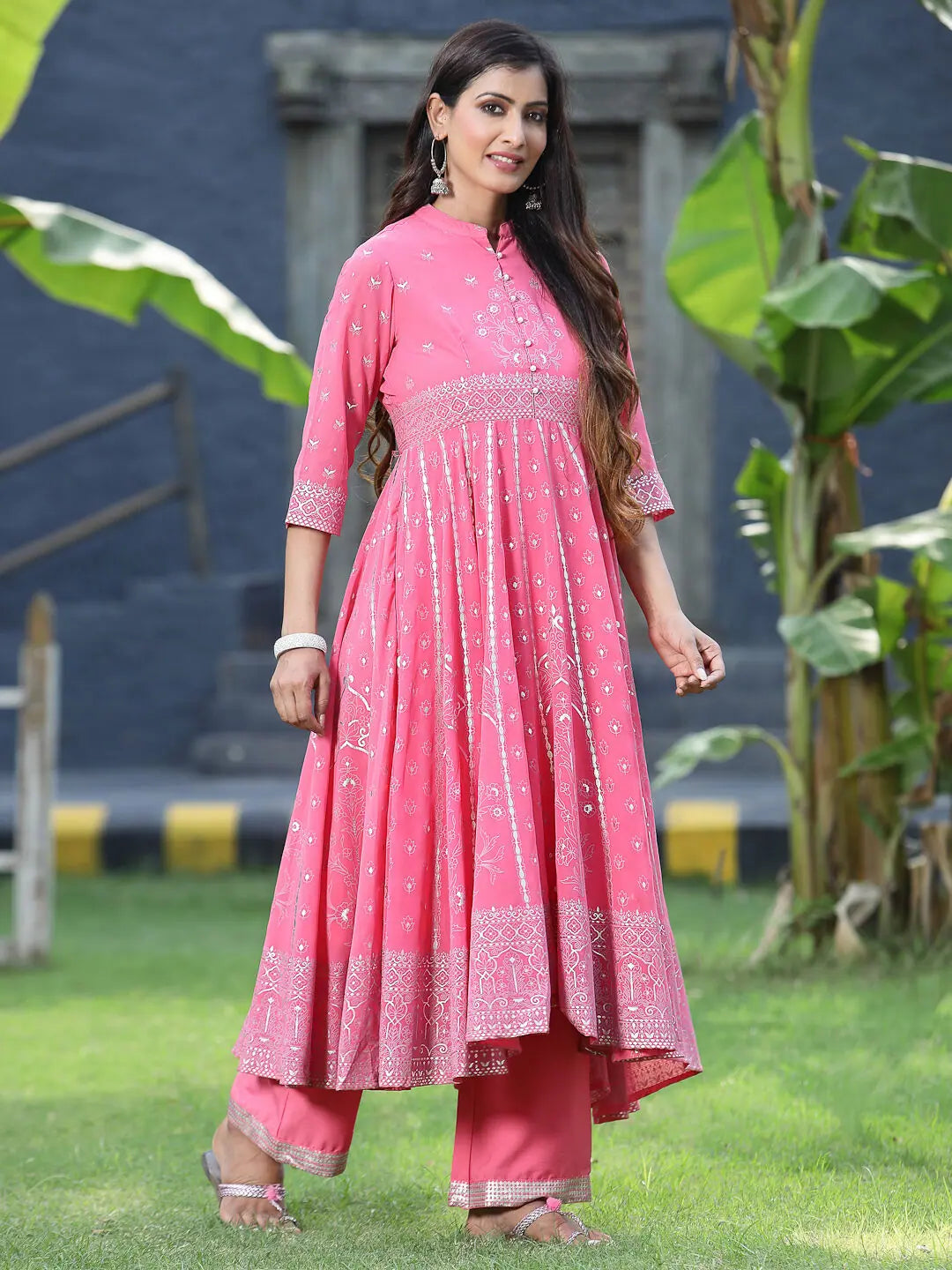 Coral Georgette Printed Anarkali Kurta Sets - Anarkali Suits