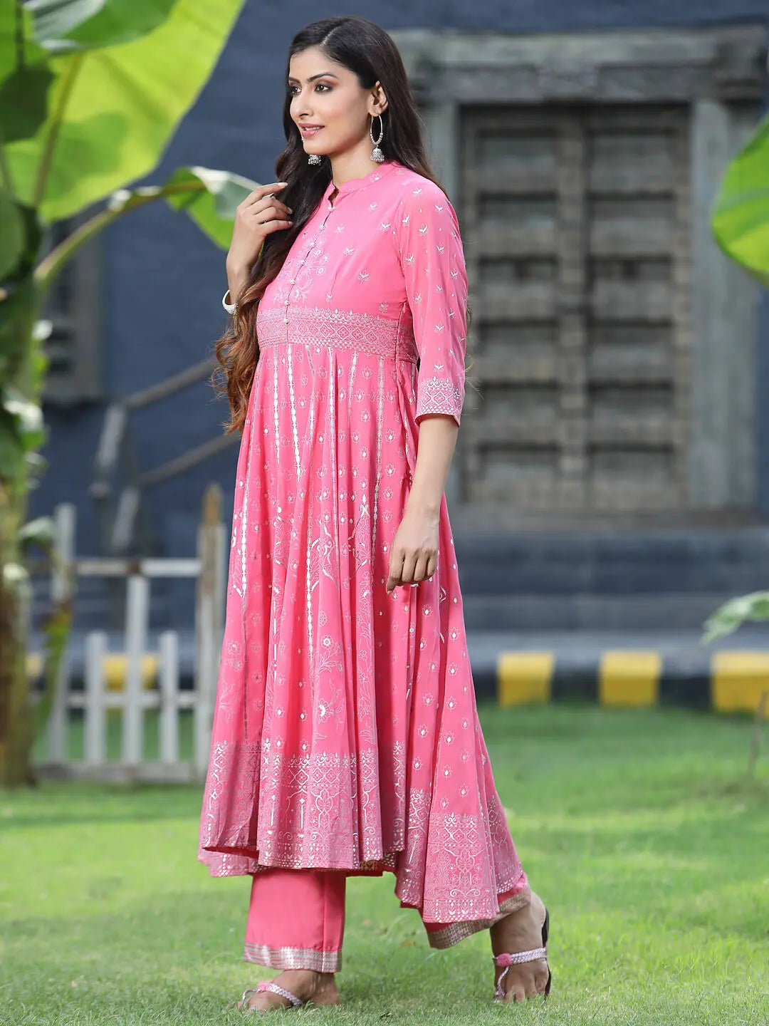 Coral Georgette Printed Anarkali Kurta Sets - Anarkali Suits