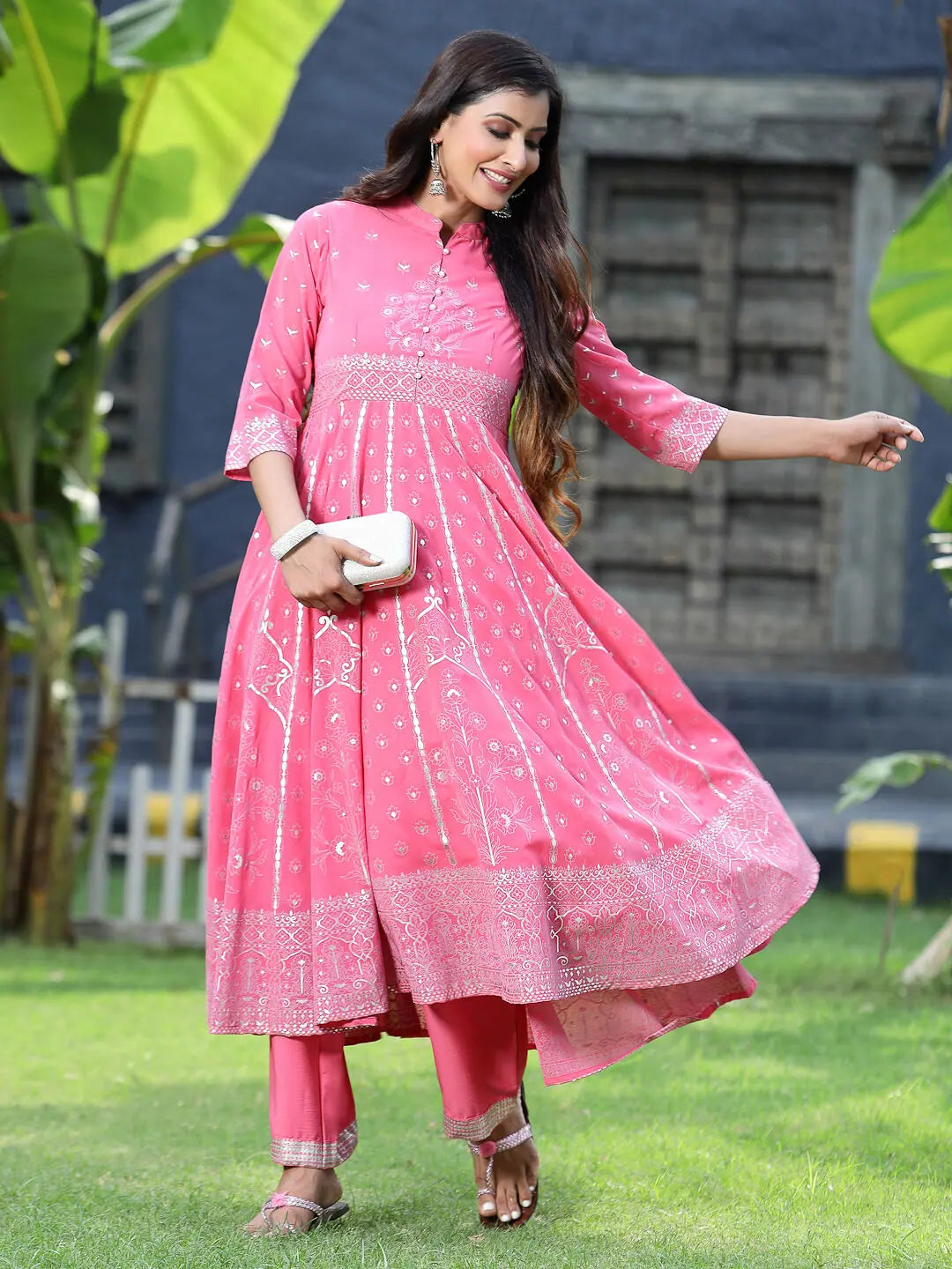Coral Georgette Printed Anarkali Kurta Sets - Anarkali Suits