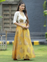 Women`s Mustard Dupion Printed Flared Lehenga Choli Sets