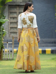Women`s Mustard Dupion Printed Flared Lehenga Choli Sets