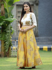 Women`s Mustard Dupion Printed Flared Lehenga Choli Sets