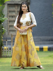 Women`s Mustard Dupion Printed Flared Lehenga Choli Sets