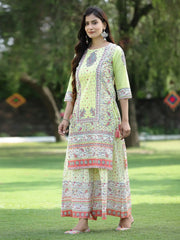 Women's Limegreen Cambric Printed Straight Kurta Sets