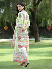 Women's Limegreen Cambric Printed Straight Kurta Sets