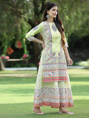 Women's Limegreen Cambric Printed Straight Kurta Sets