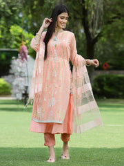 Women's Orange Georgette Printed Layered Kurta Sets